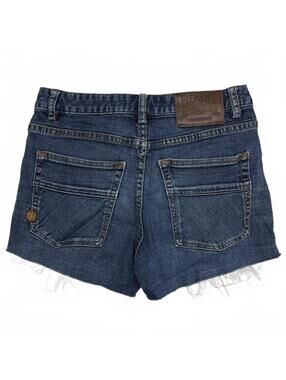 Element Blue Denim Mid Rise Shorts Distressed Raw Hem Pocket Details Sz 28